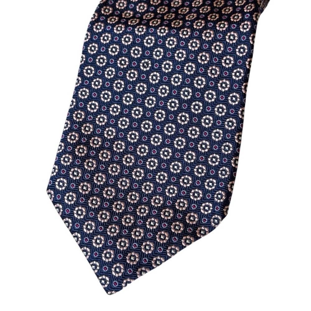 Barneys New York Silk Made in Italy Navy, Red and Blush Geometric Tie